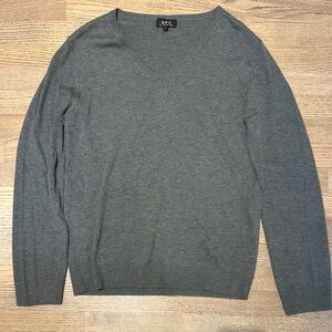 A.P.C. Men's Gray V-Neck Sweater